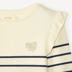 Fleece gestreept shirt met geborduurd hart meisjes