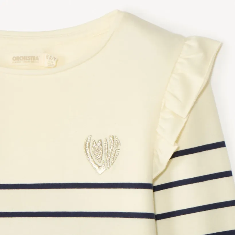 Fleece gestreept shirt met geborduurd hart meisjes