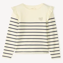 Fleece gestreept shirt met geborduurd hart meisjes