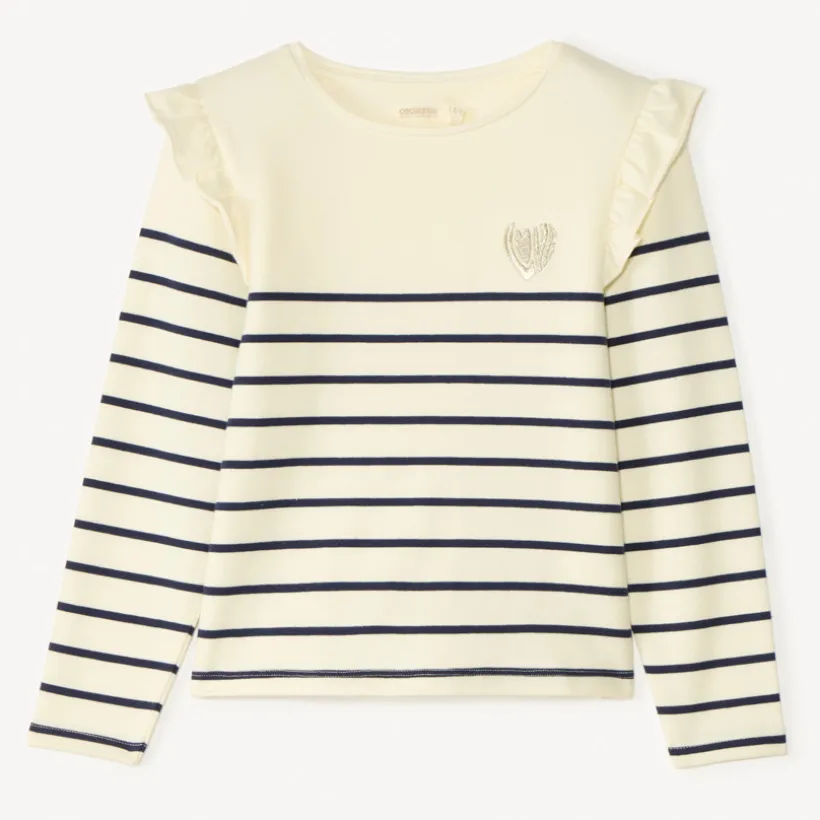 Fleece gestreept shirt met geborduurd hart meisjes