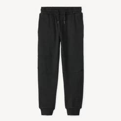 Fleece joggingbroek met borduursel jongens in effen antracietkleur