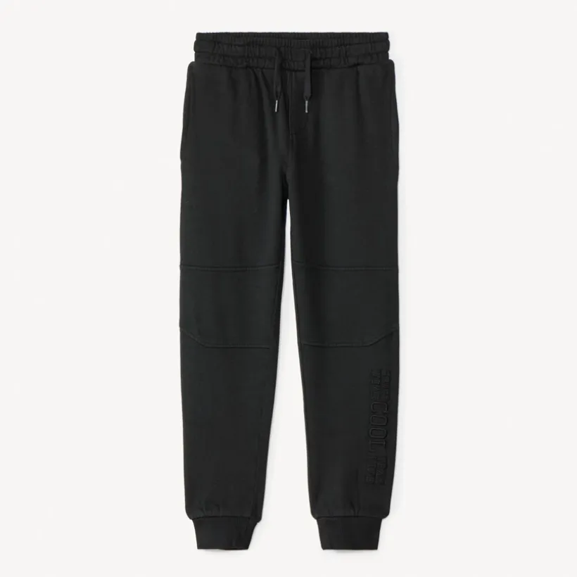 Fleece joggingbroek met borduursel jongens in effen antracietkleur