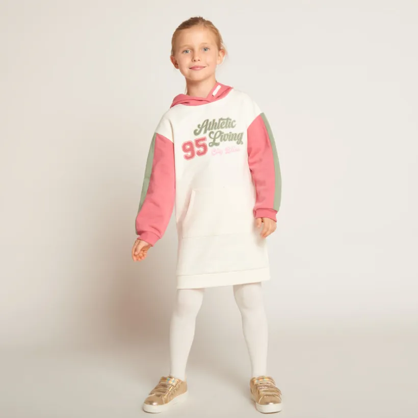 Fleecejurk met kap en colourblock effect meisjes