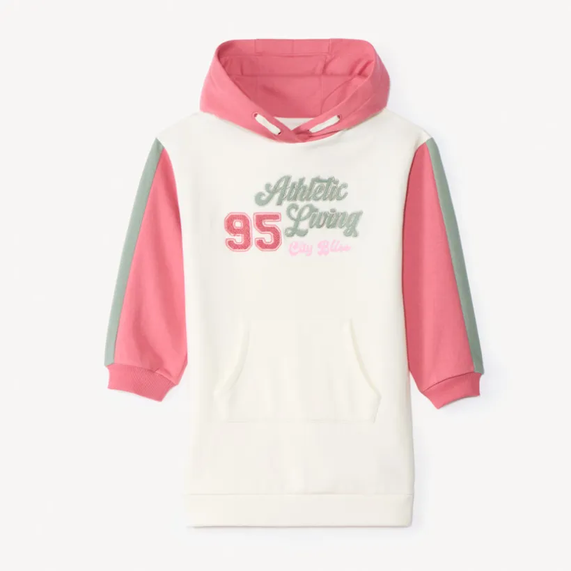Fleecejurk met kap en colourblock effect meisjes