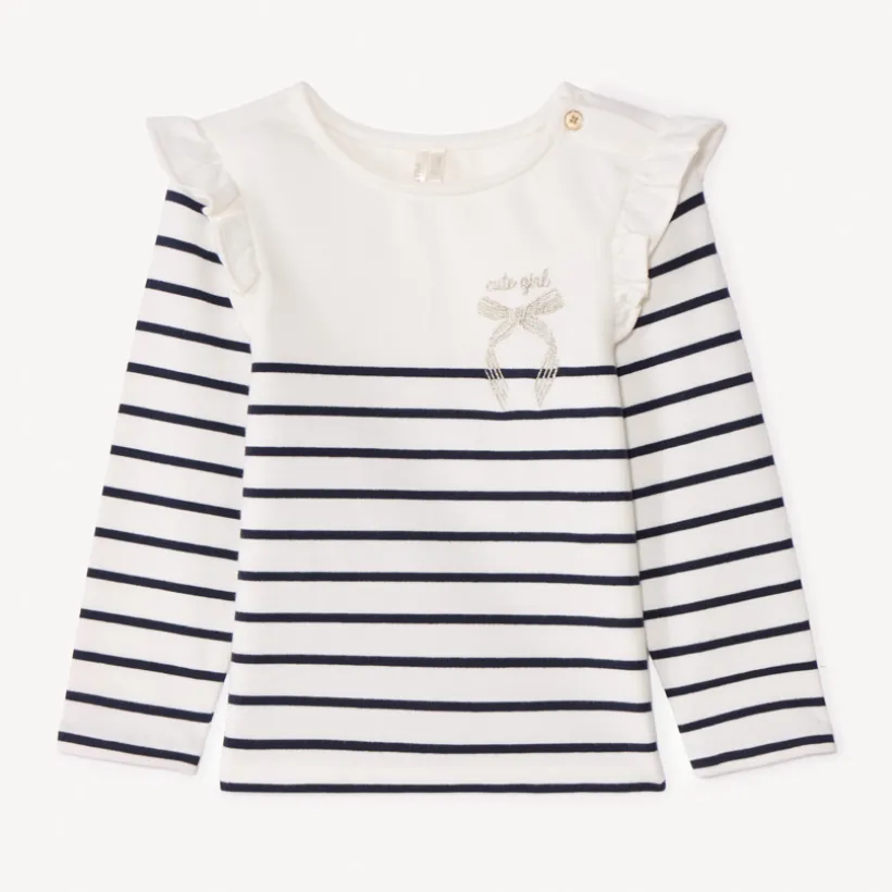 Fleece marine top met ruches meisjes.