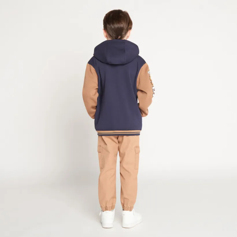 Fleecevest met kap en teddyboord jongens