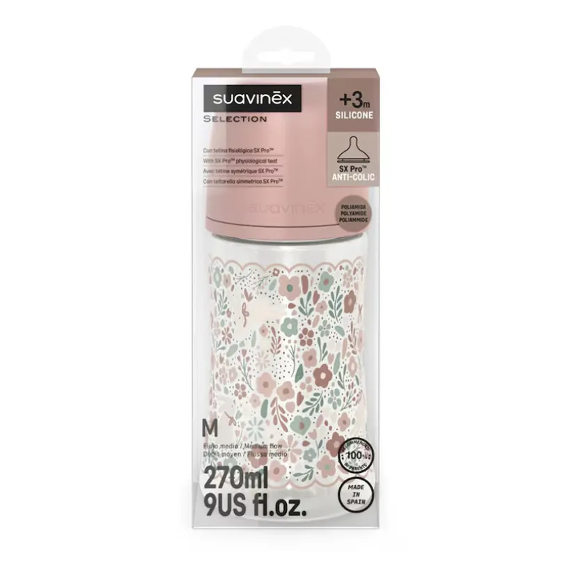 Fles met fysiologische speen SX PRO M 270ml Wonderland Liberty roze