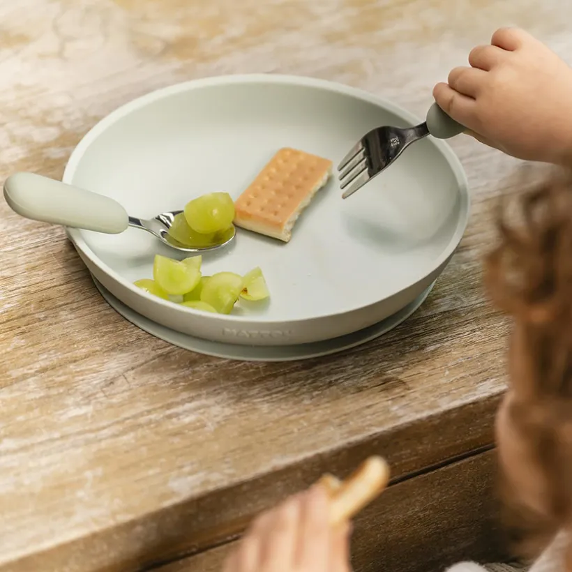 Flexibele lepel + vork set van roestvrij staal 8M+ Lindegroen
