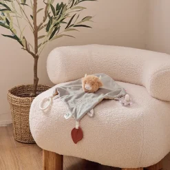 Fluffy knuffeldoekje met activiteiten Highland koe kaki beige