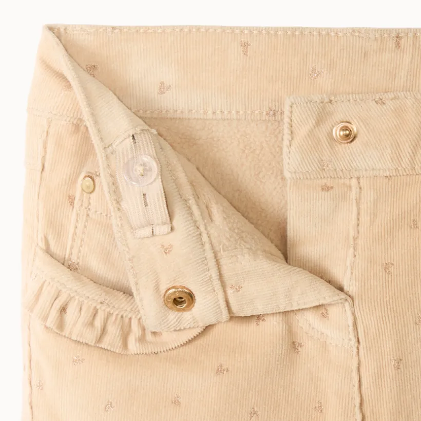 Fluwelen joggingbroek met fleece voering en gouden hartprint voor babymeisje
