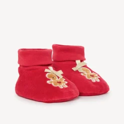 Fluwelen pantoffels met kerstkoekjespatroon voor babymeisje rood