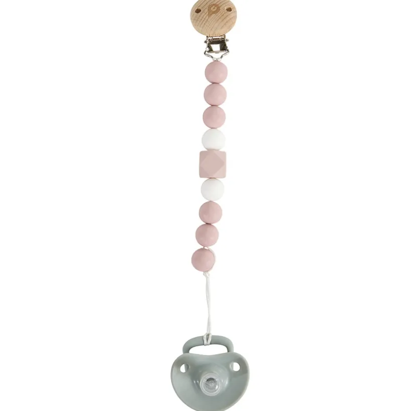 Fopspeenclip in hout en silicone roos