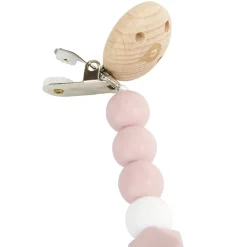 Fopspeenclip in hout en silicone roos