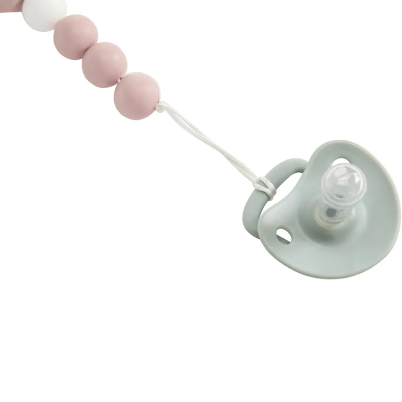 Fopspeenclip in hout en silicone roos