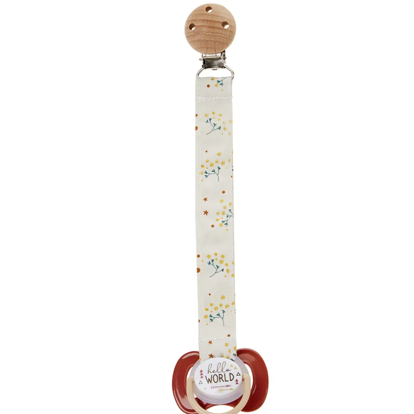 Fopspeenclip in hout met bloemen