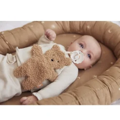 Fopspeenclip Teddy Bear Biscuit in zachte bouclé stof