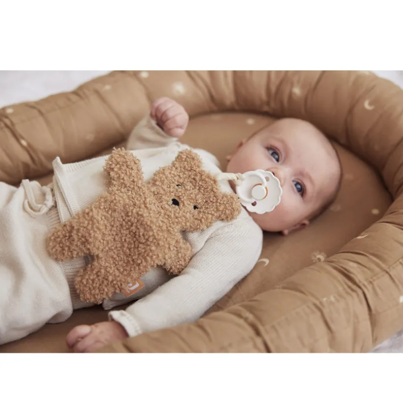 Fopspeenclip Teddy Bear Biscuit in zachte bouclé stof