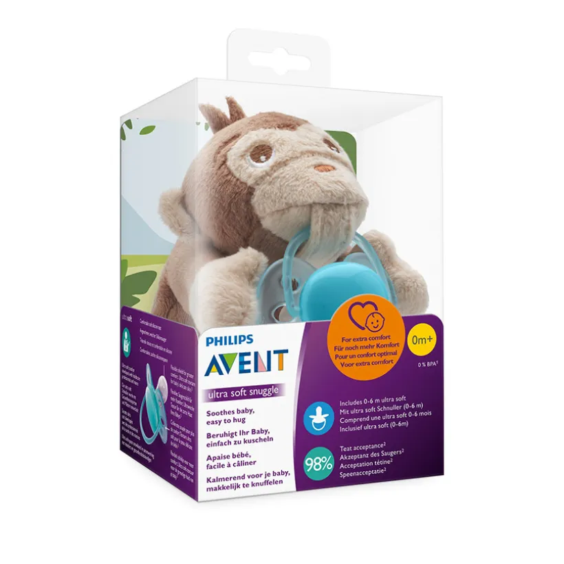 Fopspeenhouder knuffel + Fopspeen soft 0-6m - Aap