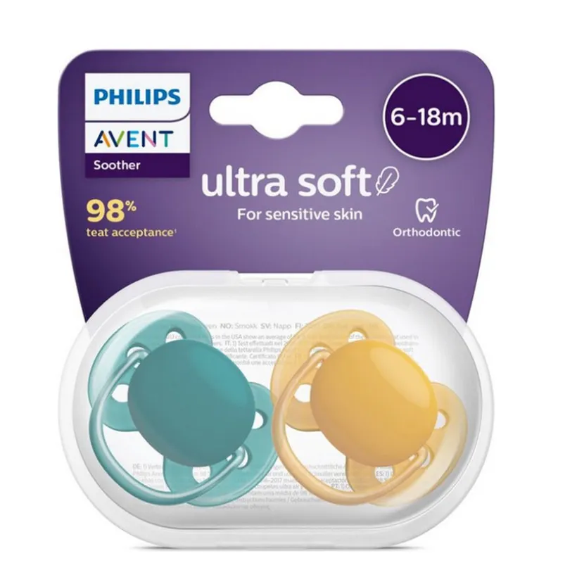 Fopspeen Ultra Soft +6m - Geel/Groen - 2 stuks