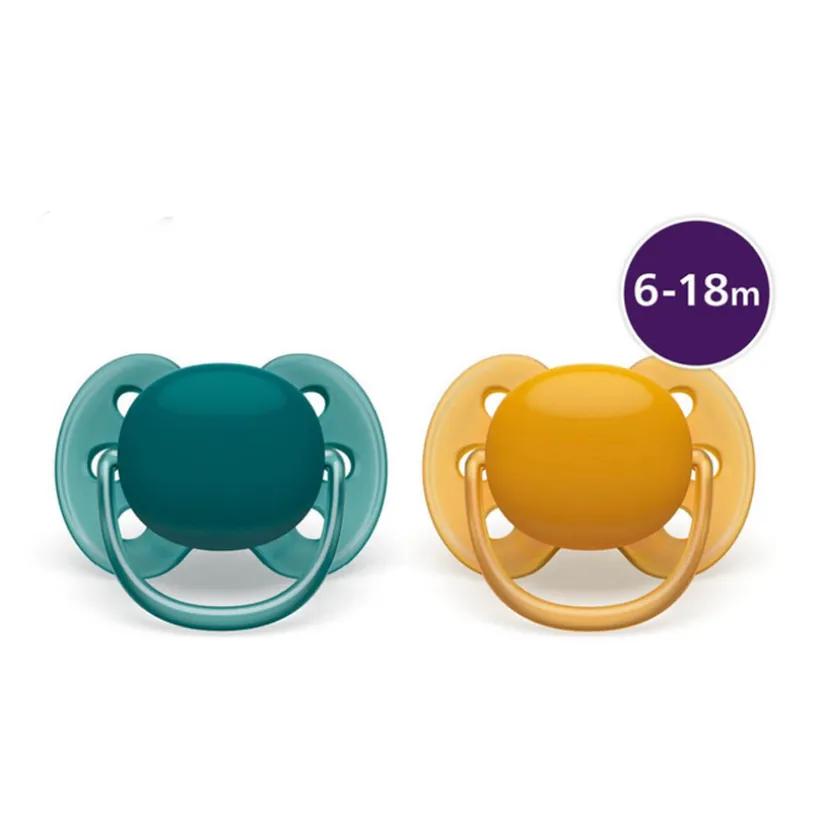Fopspeen Ultra Soft +6m - Geel/Groen - 2 stuks