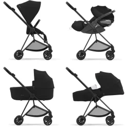 Frame voor Mios kinderwagen mat zwart, licht aluminium, met verstelbare duwstang en prikvrije wielen