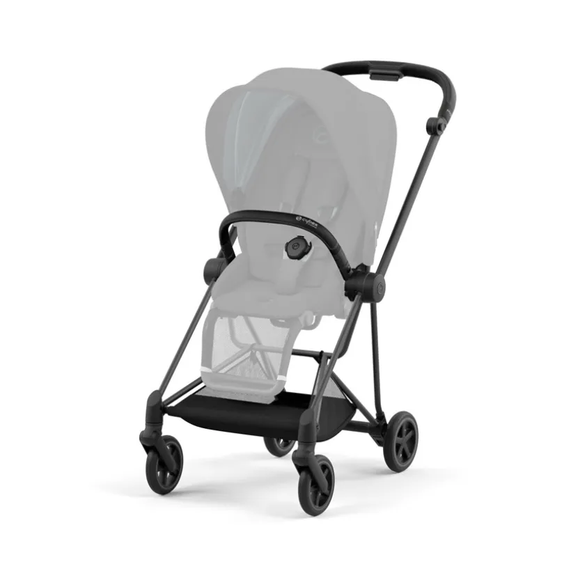 Frame voor Mios kinderwagen mat zwart, licht aluminium, met verstelbare duwstang en prikvrije wielen