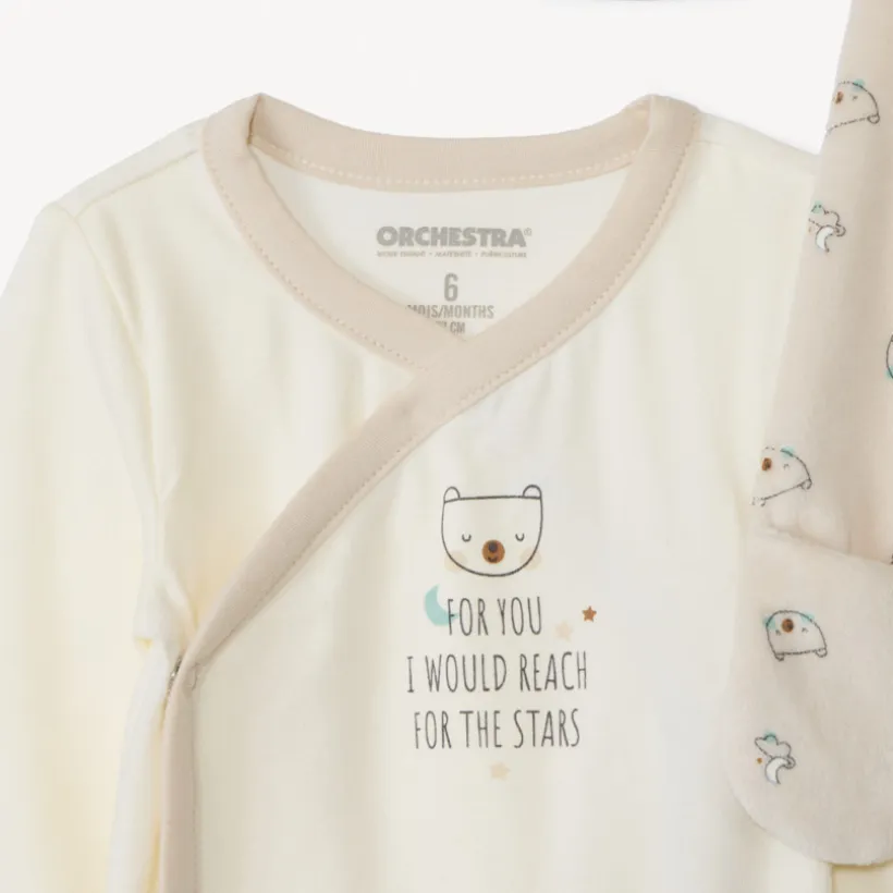Geboorteset 3-delig met pyjama in fluweel en berenprint voor baby