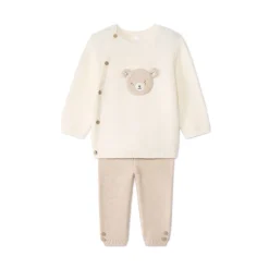 Gebreid 2-delig babysetje met beer patch