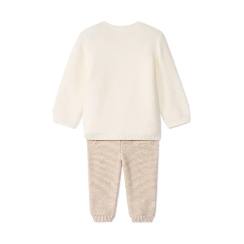 Gebreid 2-delig babysetje met beer patch