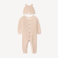 Gebreide effen parelsteek pyjama met muts voor baby