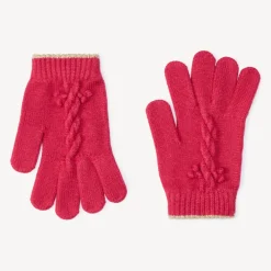 Gebreide fantasiehandschoenen effen meisjes met elastische boord en gouden lurex biezen