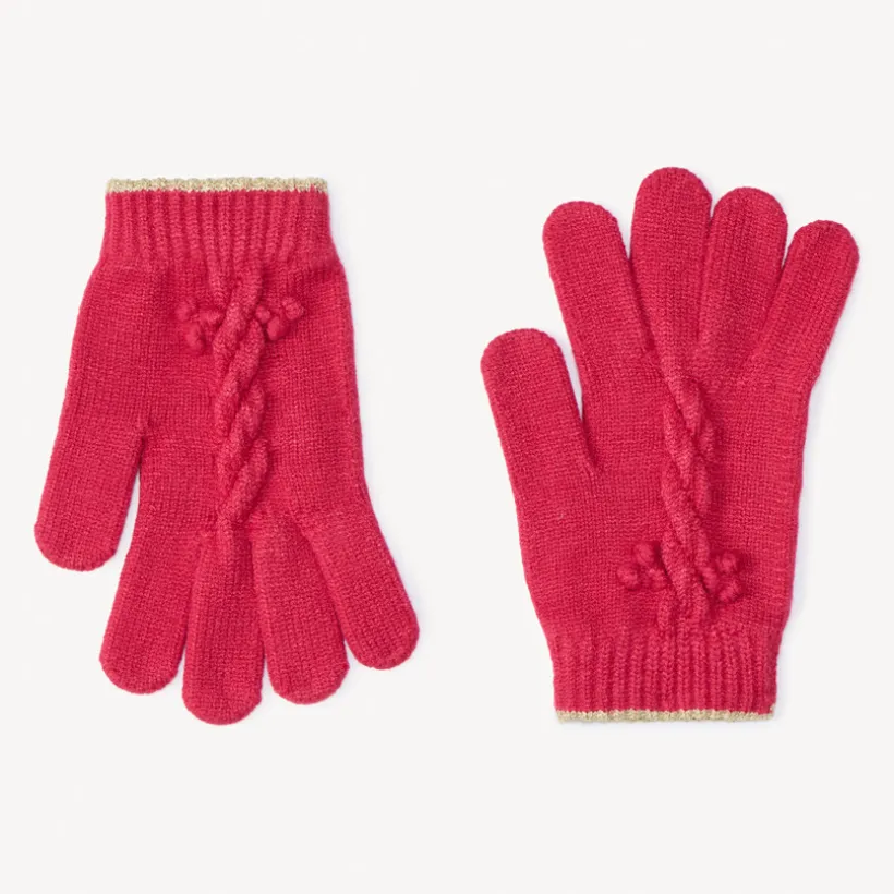 Gebreide fantasiehandschoenen effen meisjes met elastische boord en gouden lurex biezen