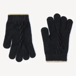 Gebreide fantasiehandschoenen effen meisjes met elastische boord en gouden lurex biezen