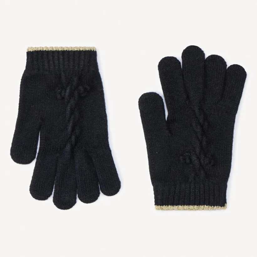 Gebreide fantasiehandschoenen effen meisjes met elastische boord en gouden lurex biezen