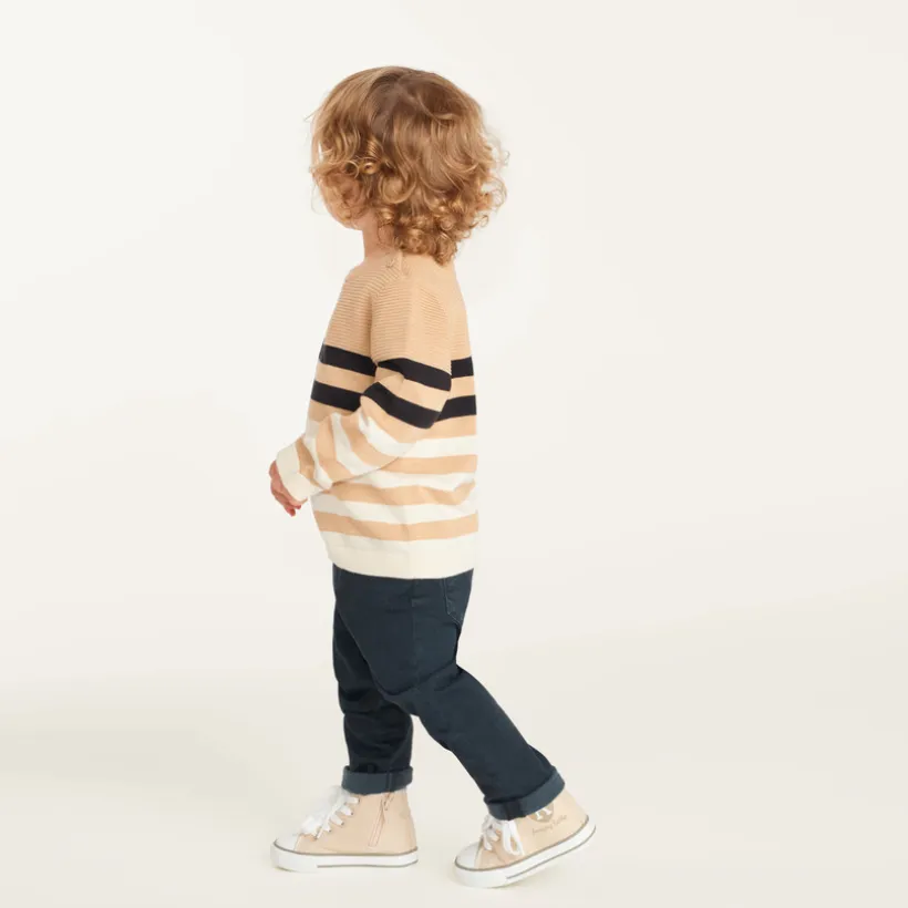 Gebreide gestreepte trui met bi-materiaal effect voor kinderen