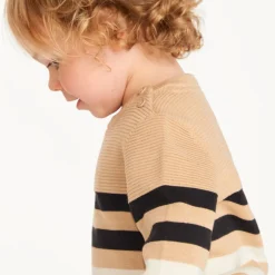 Gebreide gestreepte trui met bi-materiaal effect voor kinderen