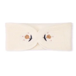 Gebreide hoofdband met geborduurde bloemen en microfleece voering voor babymeisje