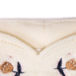 Gebreide hoofdband met geborduurde bloemen en microfleece voering voor babymeisje
