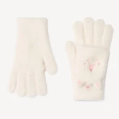 Gebreide 2-in-1 handschoenen met eenhoornborduursel en bontlook meisjes