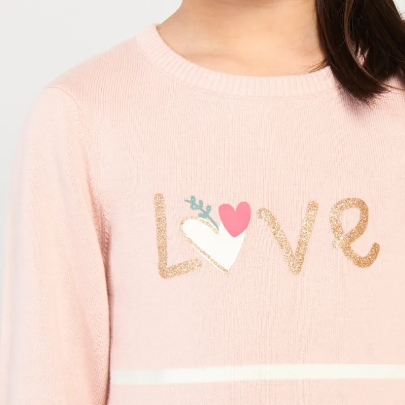 Gebreide jurk met lange mouwen, glitterprint en strepen meisjes