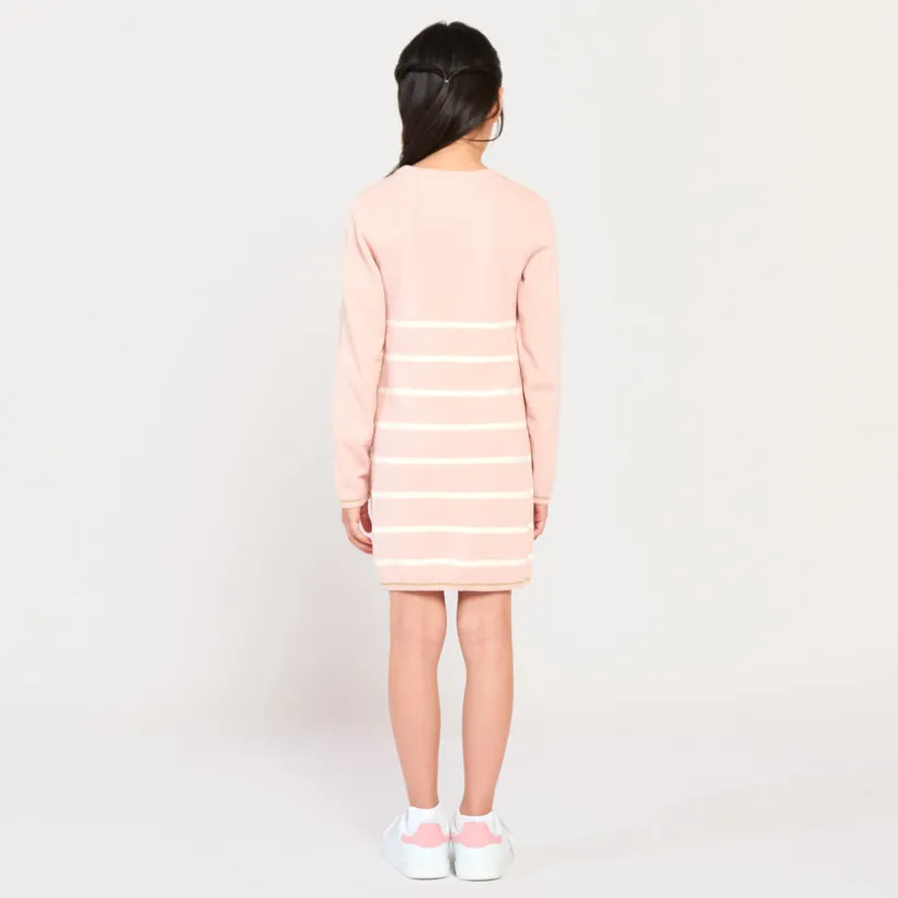Gebreide jurk met lange mouwen, glitterprint en strepen meisjes