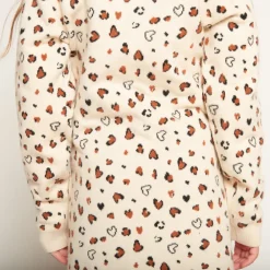 Gebreide jurk met lange mouwen en allover jacquard luipaardprint meisjes