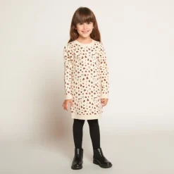 Gebreide jurk met lange mouwen en allover jacquard luipaardprint meisjes
