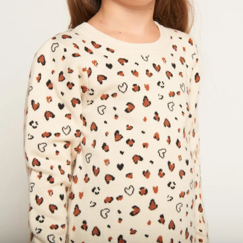 Gebreide jurk met lange mouwen en allover jacquard luipaardprint meisjes