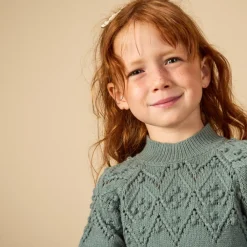 Gebreide jurk met lange mouwen, effen, meisjes