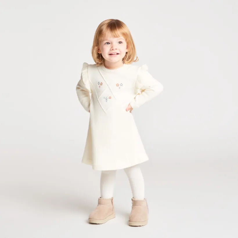 Gebreide jurk voor babymeisjes met bloemenborduursels