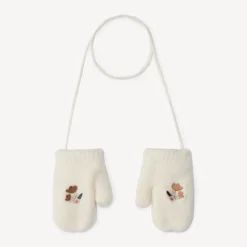 Gebreide moederhandschoenen met geborduurde bloemen voor meisjesbaby.