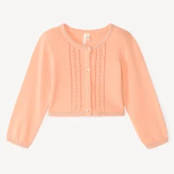 Gebreide, opengewerkte longslubcardigan voor babymeisjes.