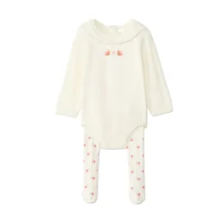 Gebreide romper en dikke panty meisjes écru