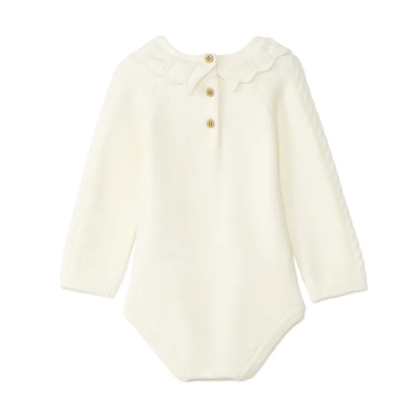 Gebreide romper en dikke panty meisjes écru